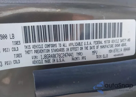 2008 Jeep Grand Cherokee Laredo из США, поврежденный, VIN 1J8GR48K78C247441